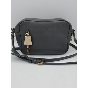 J.Crew Womens Pebbled Leather Crossbody Locking Messenger Bag Dark Grey